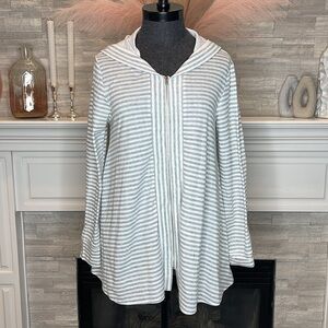 Simply Noelle Striped Hooded Zip Up Sweater Cardigan Size Small